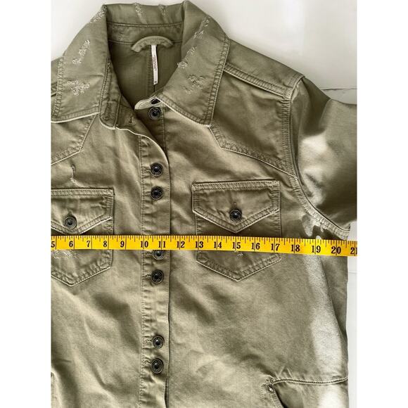 Free People Moon- Child Shirt Jacket Women XS Green Distressed Relaxed Army - Picture 5 of 9